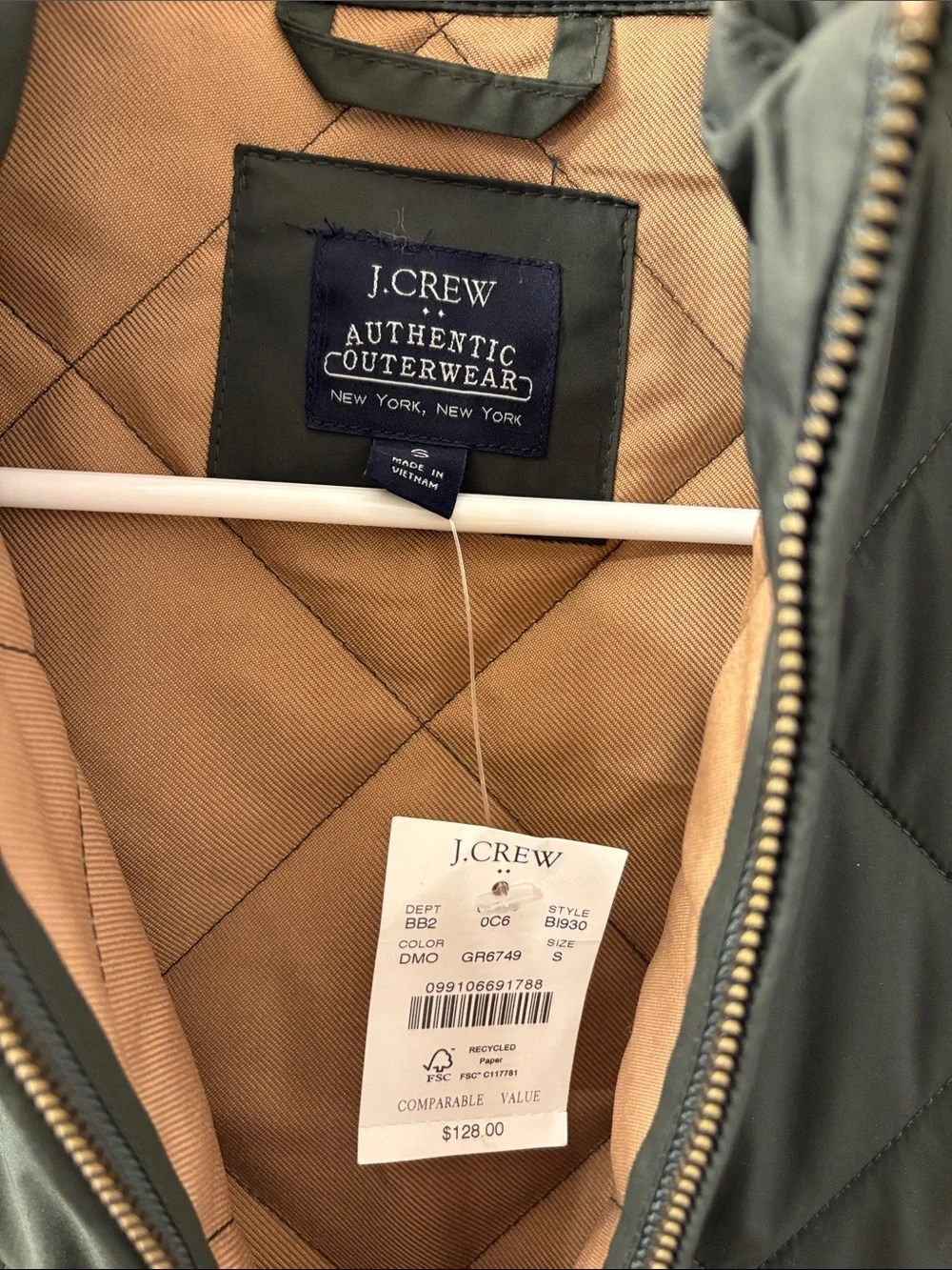 J. Crew Quilted Olive Green Men’s Vest